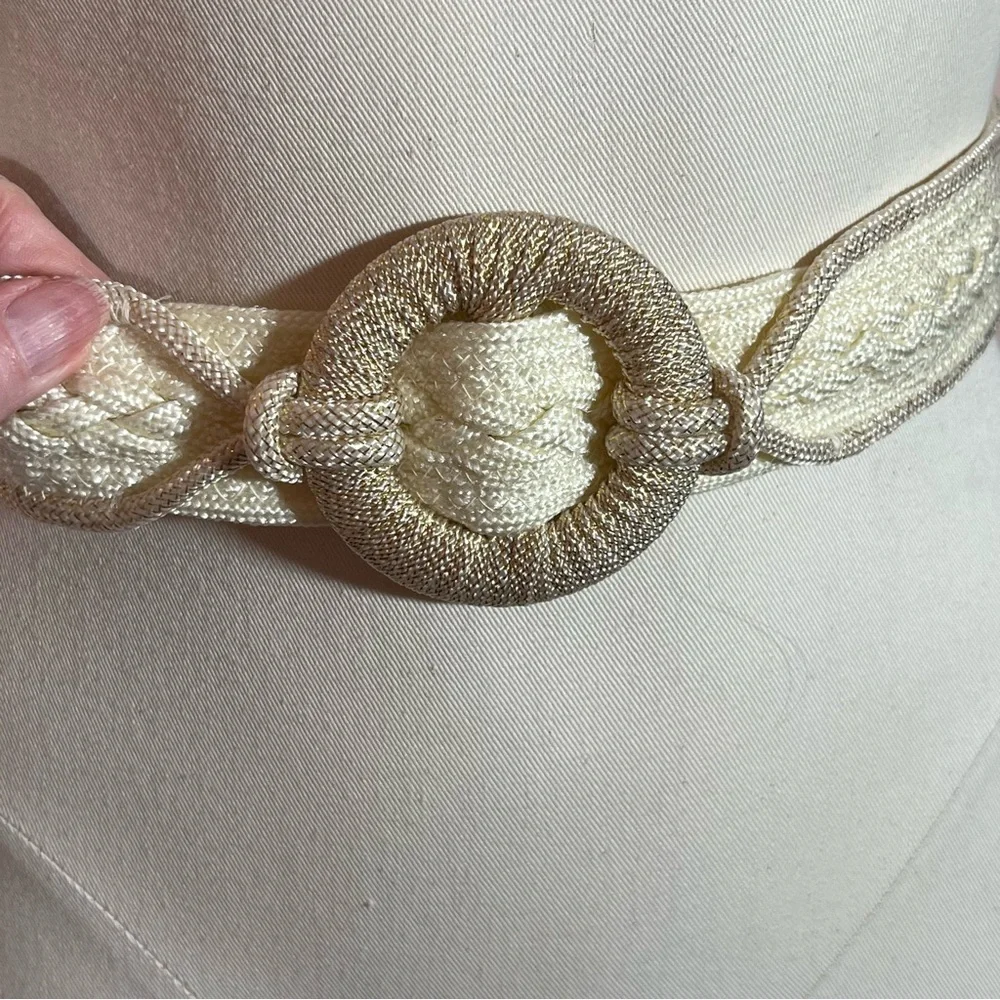 Vintage 1980's -90's Retro Boho Cream woven fabric southwestern wide belt